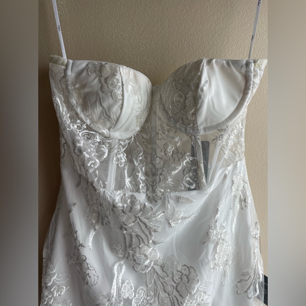 New Lulus Unreal Date White Sequin Embroidered Strapless Mini Dress Size Large - Picture 6 of 13